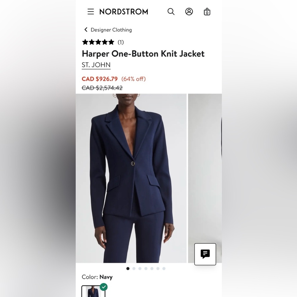 St. John Sport Navy Corduroy Blazer | Tailored Cotton Stretch Jacket | Size 8 - Picture 7 of 7